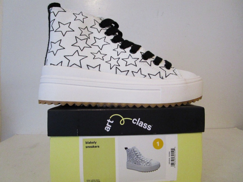 Art Class Kids Blakely High-Top Side Zip Fashion School Sneaker White Stars Sz 1