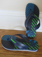 HAVAIANAS Youth BLUE Geometric STRIPES Thong FLIP FLOPS Sandals Summer 1Y 31/32