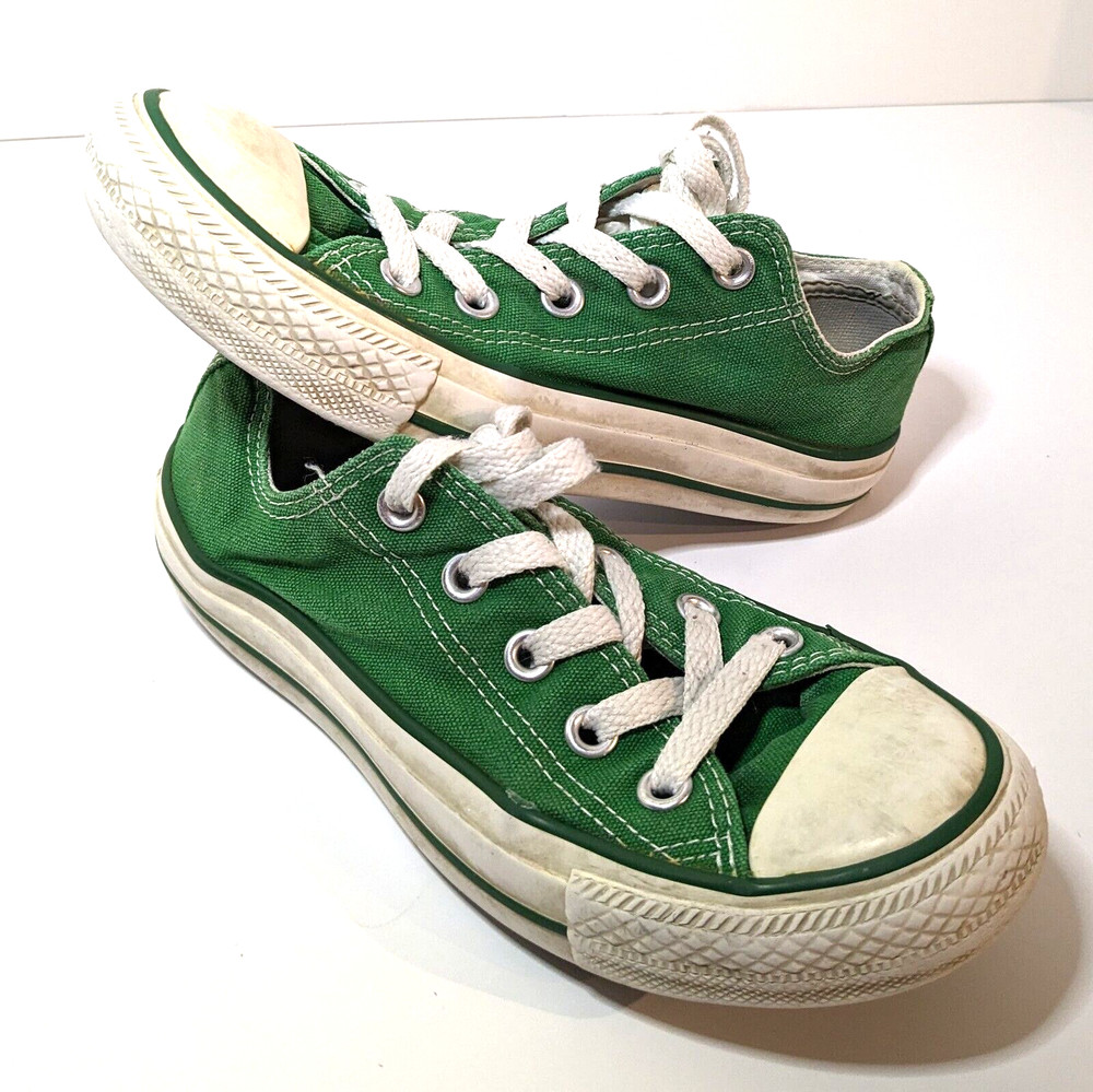 Converse All Star, Dark Green, Canvas Low Top, Lace-Up Sneakers, Kids Youth Sz 3