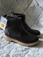 Cat & Jack Black Ankle Boots with Tan Platform Size 1 New Kids