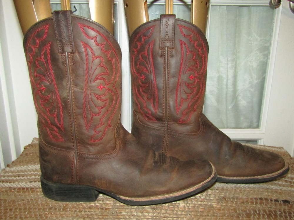 Ariat Youth sz 5 Quickdraw Square Toe Cowboy Style Boots Brown Leather 10004853