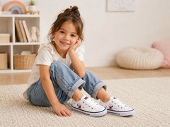 Peanuts Snoopy Hearts Canvas Sneakers Kids Size 8 White Lace Up NIB