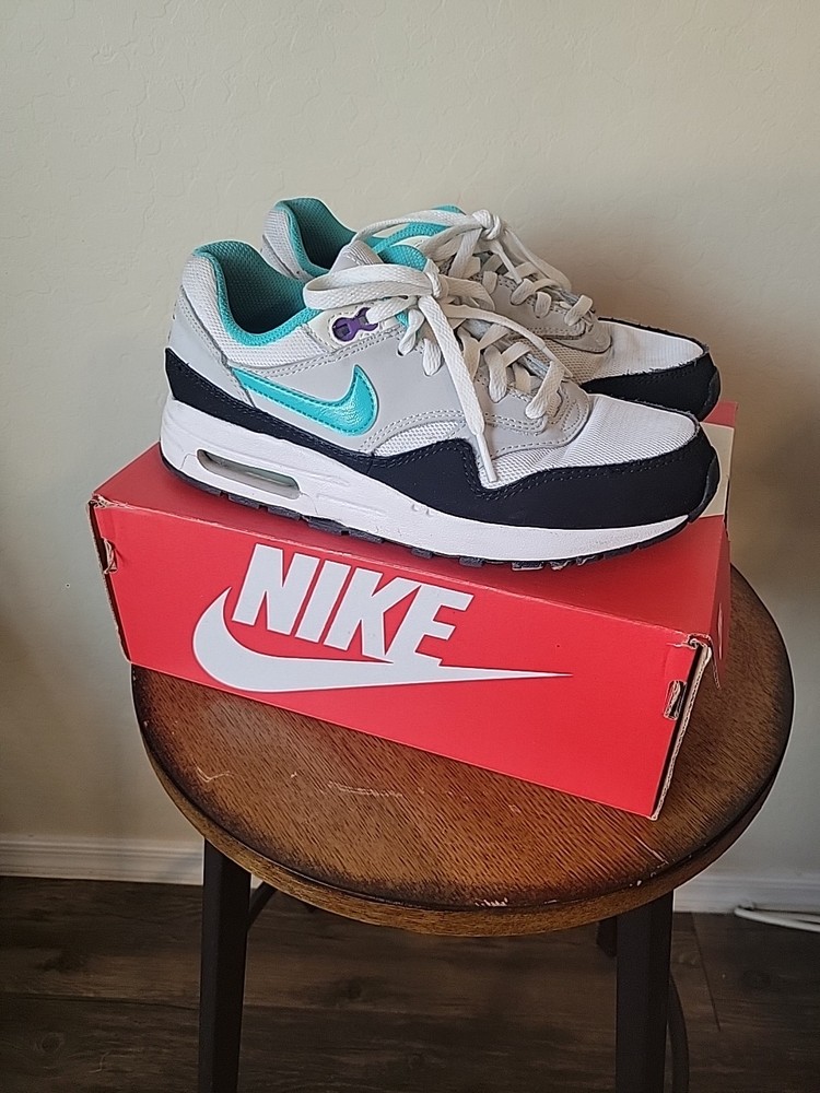 Big Kid’s Nike Air Max 1 White/Hyper Jade-Pure Platinum Youth Size 5.5