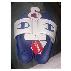 Champion IPO Unisex Kids Slide Sandals Blue/White Synthetic Logo Slip On 2Y