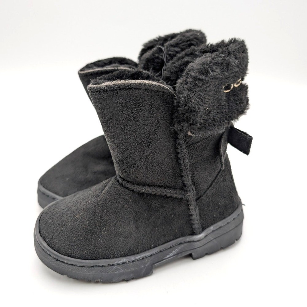 Bebe Bow Shaft Faux Shearling Lined Winter Boots Kids‘ Black Size US9 EU25