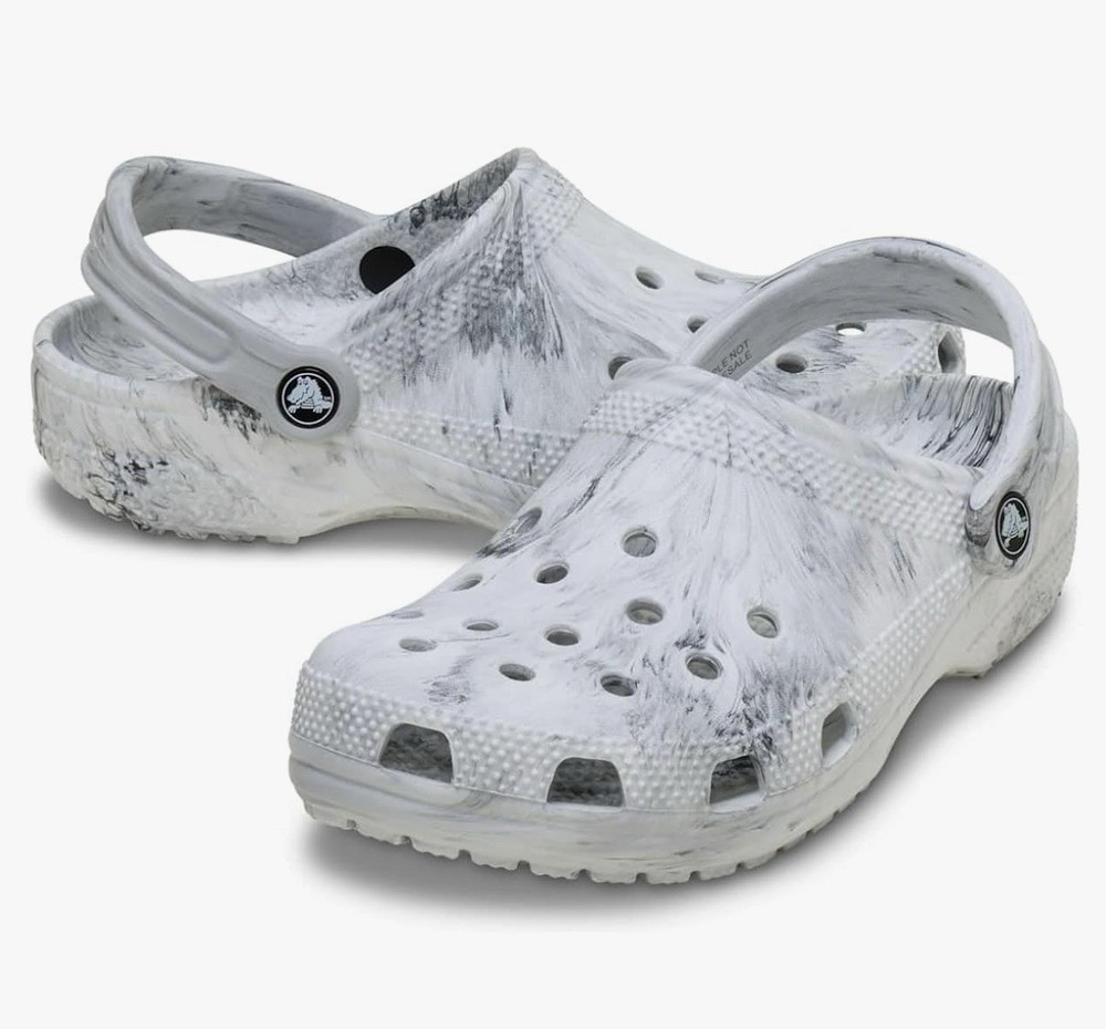 Crocs Classic Marbled Clog Kids Tie-Dye Black/White Slip-On Shoes Sizes:C13