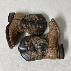 Tanner Mark Boot Kids 8 Tan Brown Leather Horn Back Gator Print Decker TMK205158