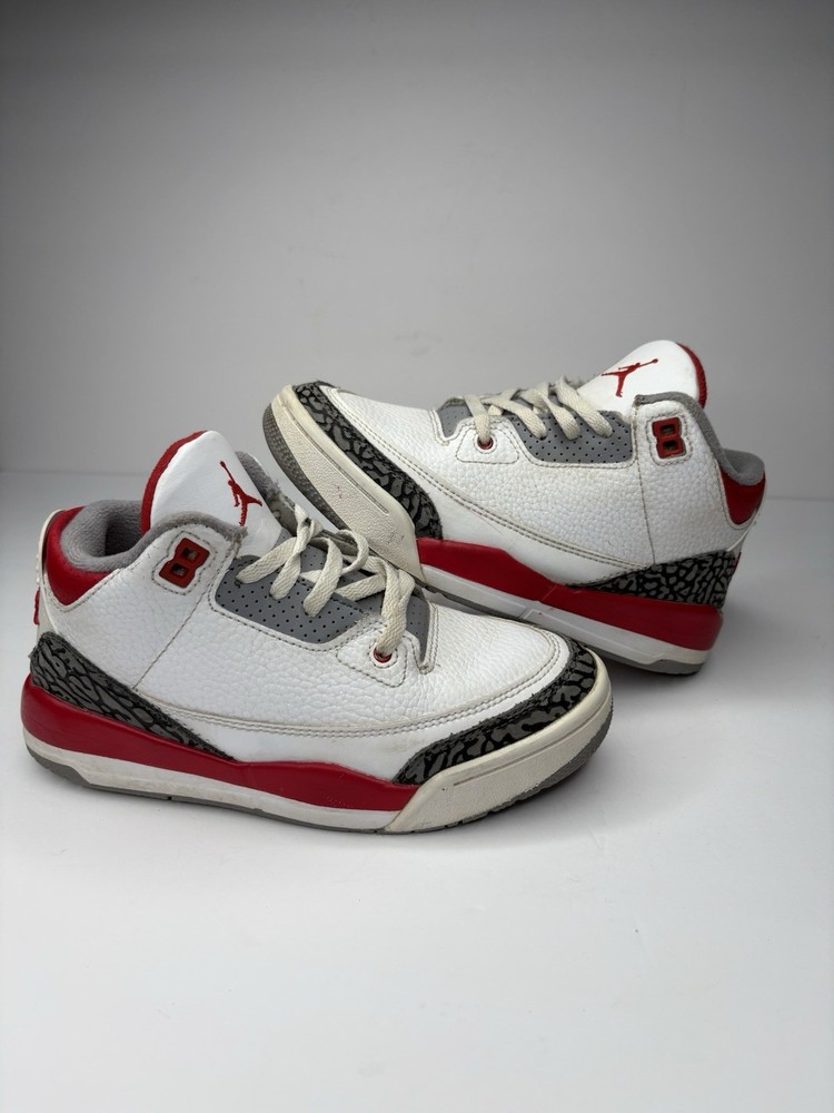 Nike Air Jordan 3 Retro White Red Cement Sneakers Youth Size 1.5Y DM0966-160