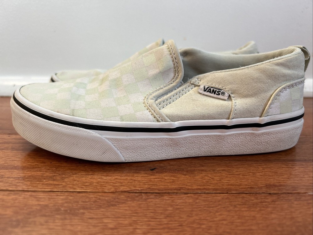 Vans Checkered Slip On Canvas Green Sneakers Shoes Boy Girl Size 1