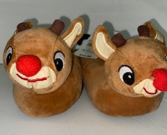 *NEW* Rudolph the Red-Nosed Reindeer Kids Slippers Size 4 Plush Christmas Shoes
