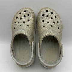 Crocs Classic Platform Clog Kids Size J1 Silver Glitter Sparkle Shoes Casual