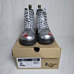 Dr Martens 1460 J Boots Womens Size 5 Silver Metallic Red Heart Patent Leather