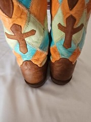 Anderson Bean Patch Cross Leather Western Boot Youth SZ 3 Brown Multi Cowgirl