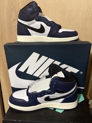 Nike Air Jordan 1 Retro High OG GS Leather High Top Navy White Black Sneakers 5Y