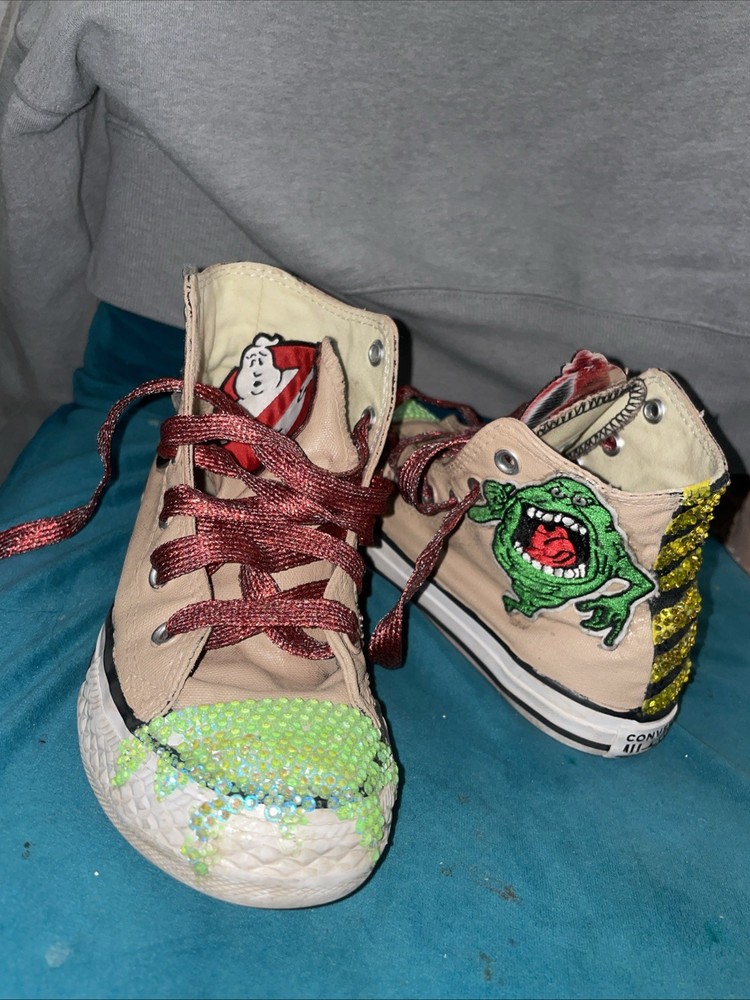 CONVERSE ALL STAR CHILD SIZE 13 CUSTOM RHINESTONES GHOSTBUSTERS SHOES *💎👻🚫
