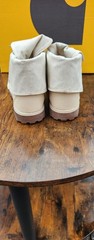 Timberland Kids Leather Fold-Down Ankle Boots Beige Lace-Up US 7 EU 40