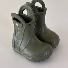 Crocs Kids Size C4 Handle It Rain Boots Army Green Waterproof Pull On 211056