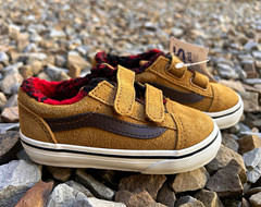 VANS OLD SKOOL V Suede Leather Hook & Loop Brown/Plaid – Toddler 7