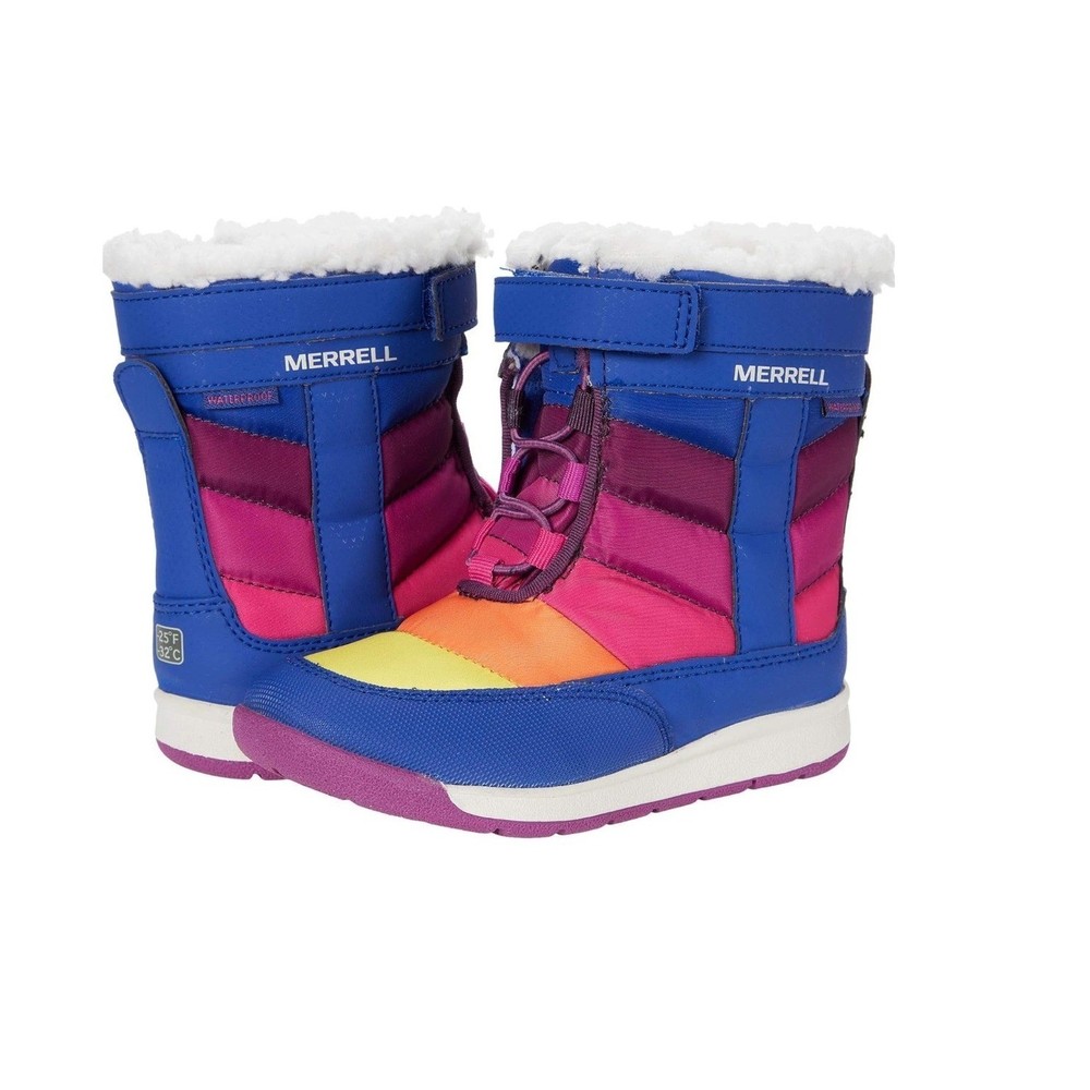 Merrell Alpine Puffer JR Waterproof Winter Boots Blue Rainbow Kids Toddler Sz 6