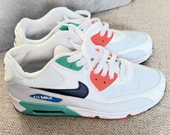 Nike Air Max 90 White Green Red Blue Black Leather Sneakers 7Y 833412-110