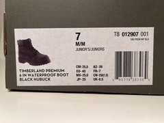 Timberland, 6 In Premium Waterproof Boot, Black Nubuck, Junior’s Size 7, 12907