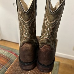 Old West Round Toe Kids Boots Brown/green Size 12.5-D