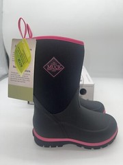 Tried On Muck Element Kids Black Pink Pull On Waterproof Comfort Mid Boots 13C