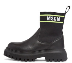MSGM Girls Boys Black Leather Sock Booties Boots Size 35