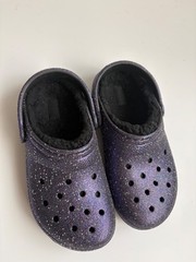 Crocs Classic Lined Glitter Clog Kids Sparkling Purple Iridescent Sz J2 kid shoe