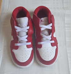 Jordan Air Jordan 1 Low TD Red/White Leather Hook & Loop Strap Sneakers 10C