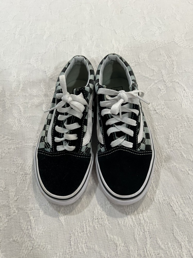 VANS Old Skool Ward Low Checkered Sneakers Black White Kids Size 3 Canvas
