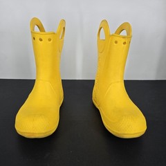 Crocs Boots Youth Size 2 Yellow Handle It Rain Waterproof Pull On Handles Kids