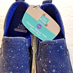 Kid’s Sneakers Galaxy Stars Design Memory Foam Canvas Slip-On New US Size 11/12