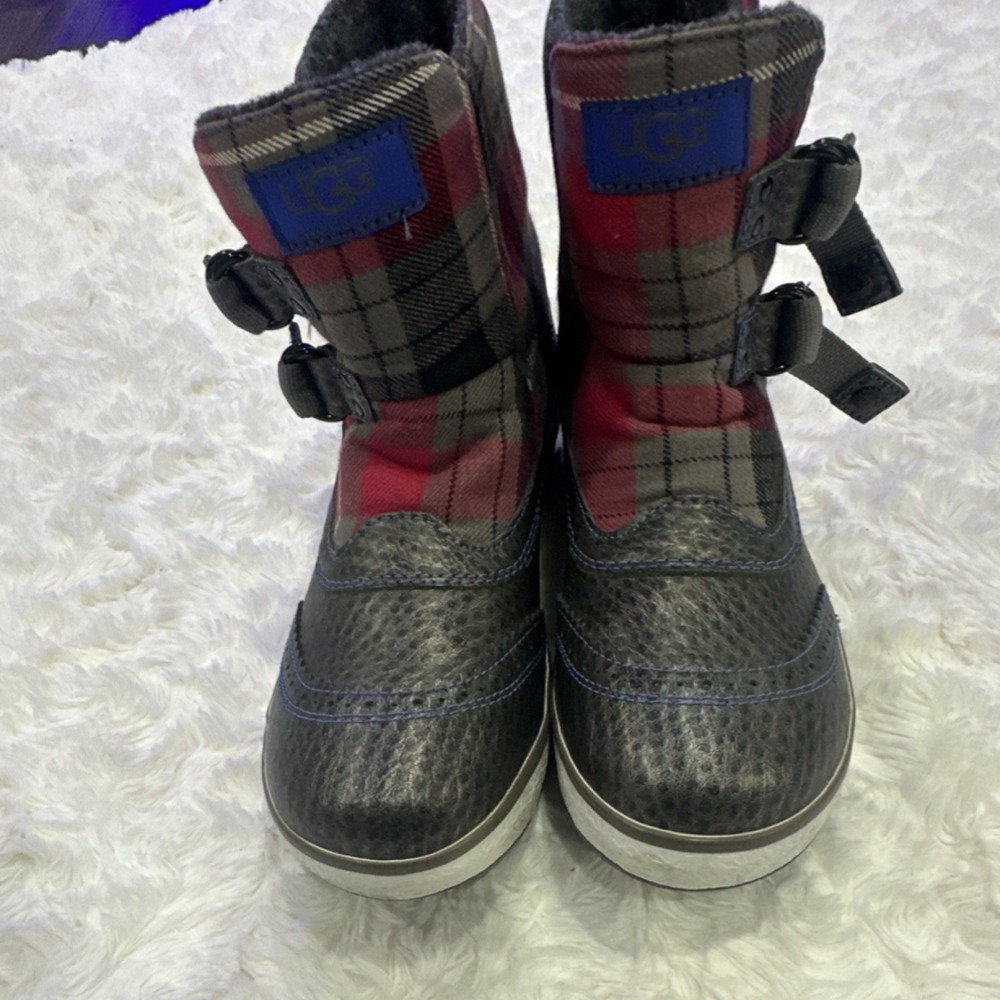 UGG Plaid Buckle Snow Boots Black Red Gray Unisex Kids Lined Winter Outdoor