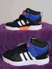 Kid’s Adidas Postmove Mid K Sneaker Size 5 ID7071 Black Blue Orange NWT