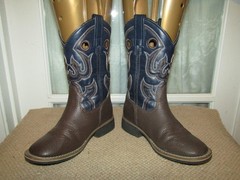 Magellan Cowboy Western Rodeo Boots Navy Blue/Brown Embroidery Size Youth 11 D