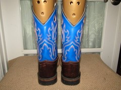 Old West Kids Brown Blue Leather Western Boot Square Toe sz 3 D Style BSC1840