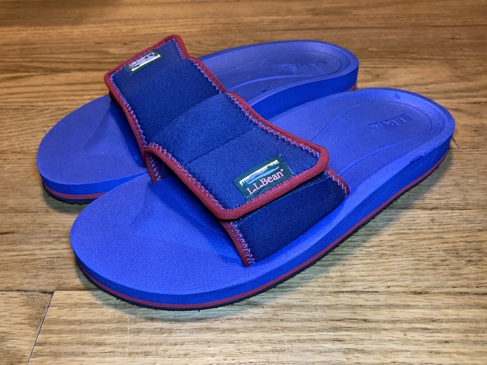LL Bean slides flip flops kids 5 blue red