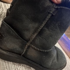 UGG Kids Bailey Button Short Black Suede Sheepskin Boots Youth Size 12(1017400T)