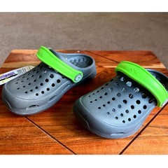 Joybees Kids Active Clog Charcoal Grey Neon Green Slip On Water Shoes Size C8/9