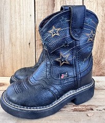 Justin Gypsy Western Cowboy Boots Black Stars Kid’s 8.5 D Rodeo
