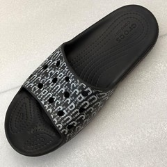 CROCS Comfort Slides Slip On Sandals Logo Print Big Kid’s 5 J5 Black