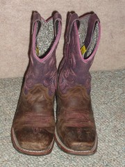 Youth brown/purple DAN POST leather upper square toe western boots , size 12.5 D