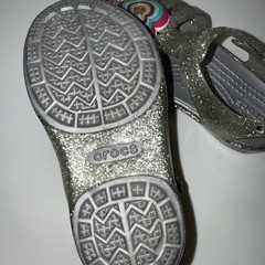 Croc Grey Glitter Sandals With A Rainbow Heart