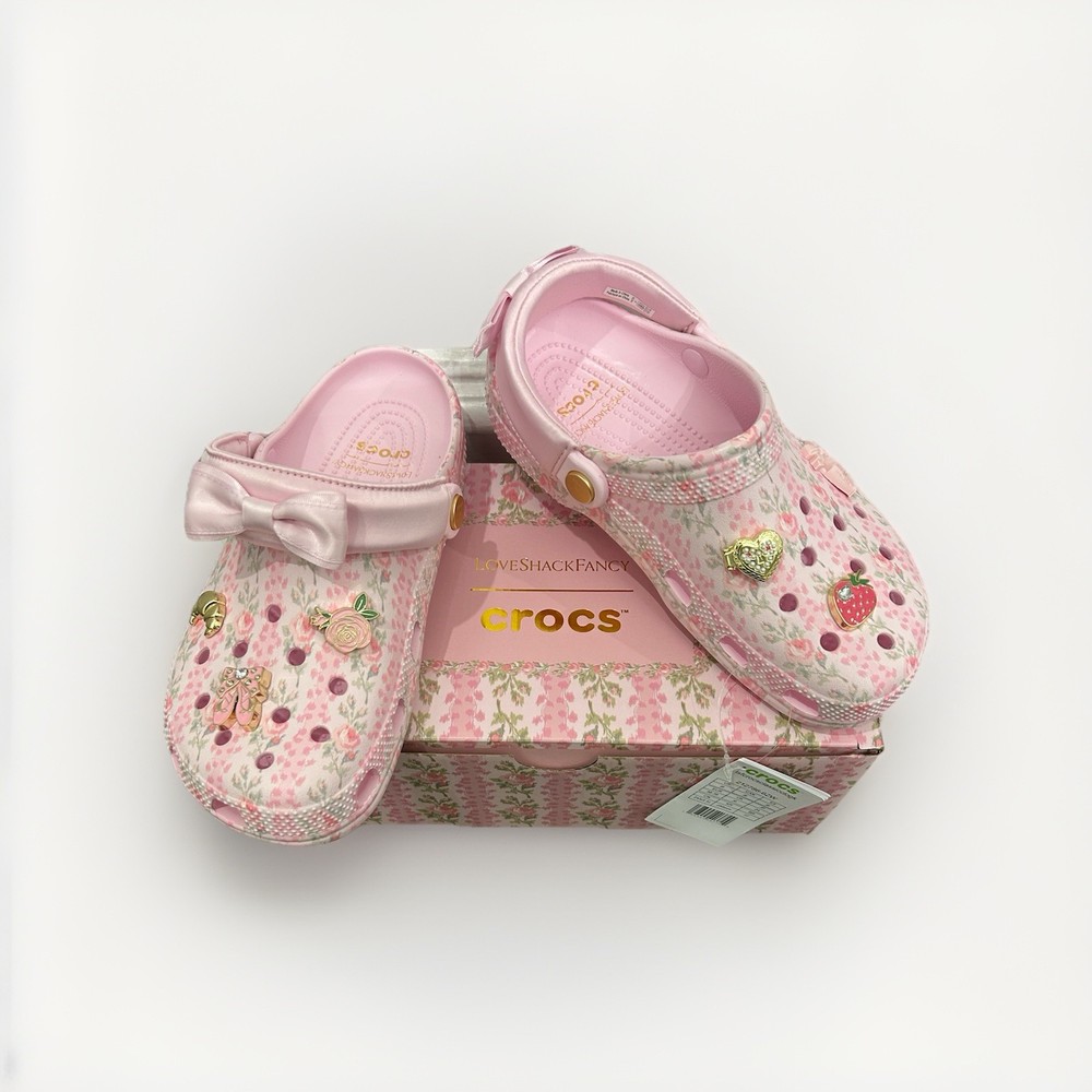 Crocs x LoveShackFancy Clogs Kids Size J6 -Girls Pink Classic Clogs With Charms
