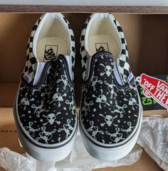Vans Classic Slip-On (Glow Alien) Black/ True White Kids Skate Shoes Canvas
