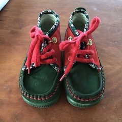 Italian Naturino toddler Shoes Green Red Floral Trim Suede Lace Up EU 23