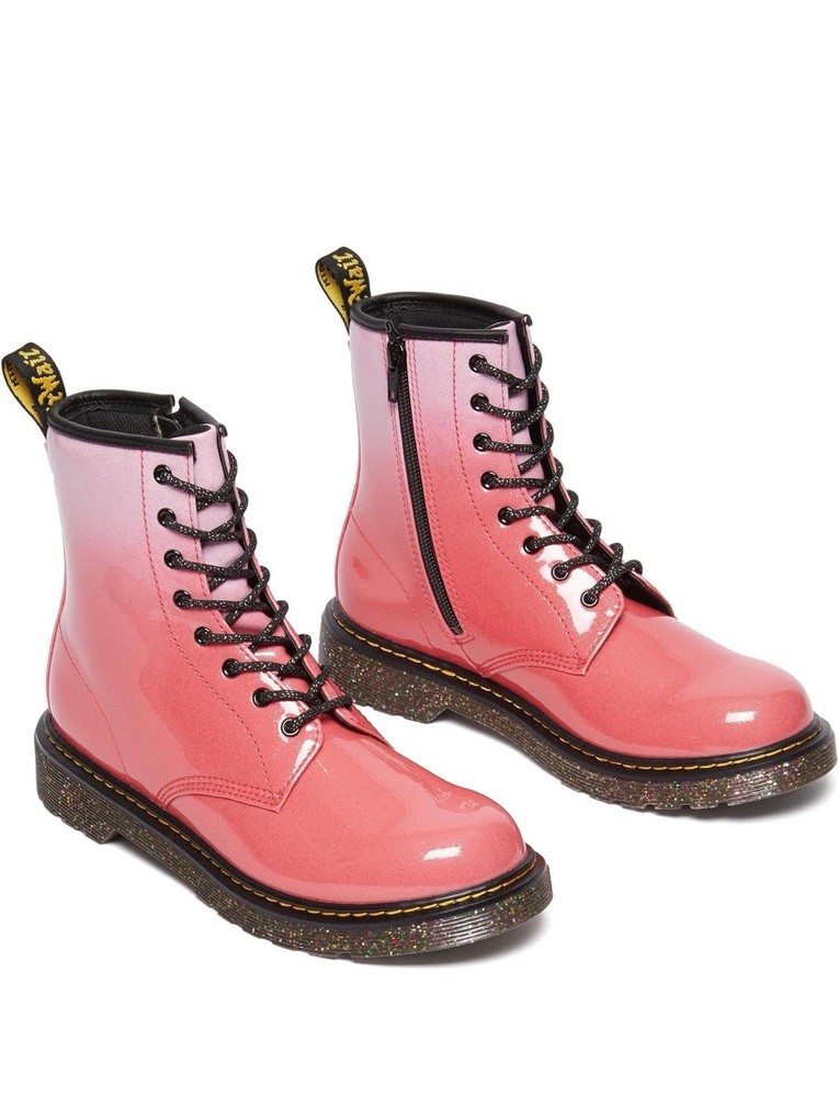 Dr. Martens Pink Glitter Patent Leather Boots Youth US 6 Lace-Up Zipper