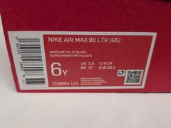 Nike Air Max 90 LTR White/Metallic Silver Youth Size 6 Y, Women’s 7.5