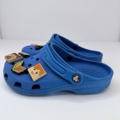 Crocs Classic Clogs Blue Kids Size J3 Minecraft Pizza Jibbitz Charms Shoes